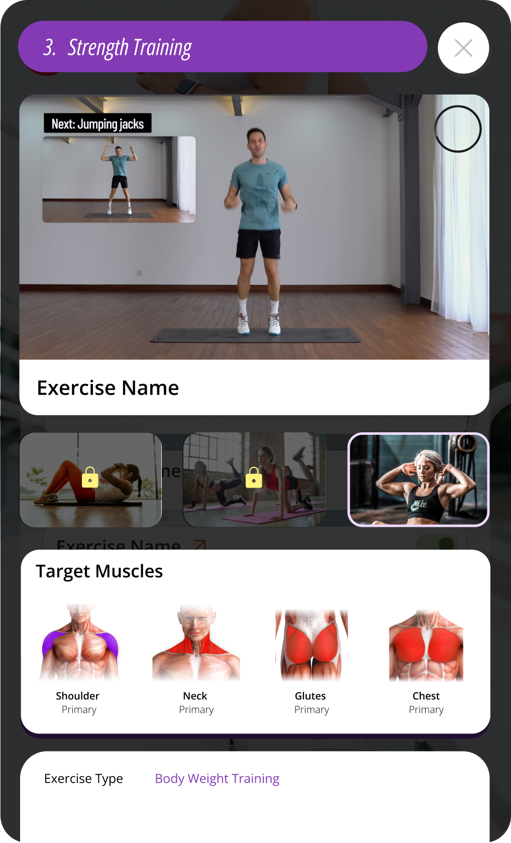 User dashboard for building a weekly routine from an exercise library